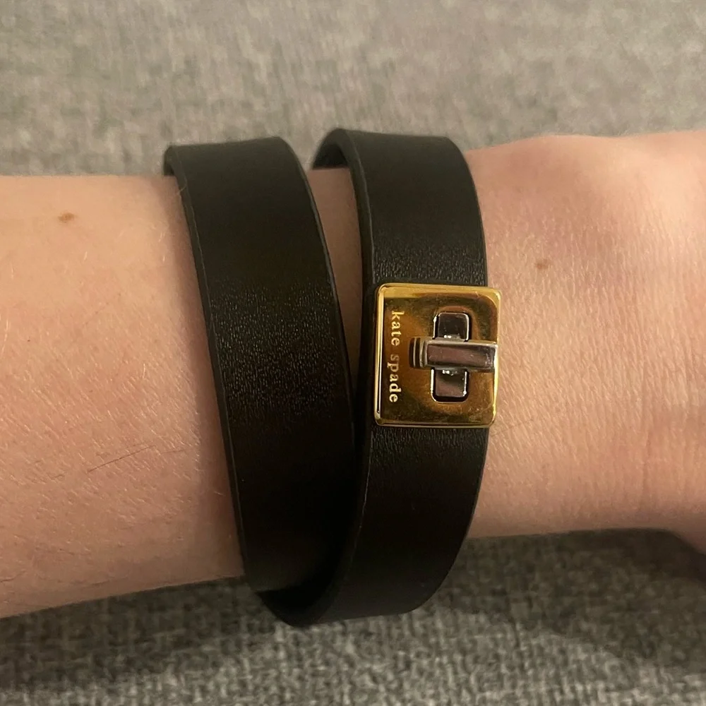 kate spade black leather wrap bracelet with gold & silver accent - Picture 7 of 10